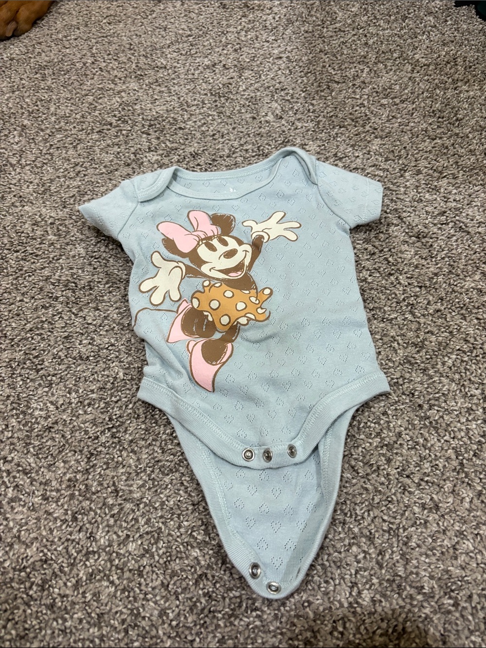 Disney Light Blue Minnie Mouse Short Sleeve Bodysuit with Pink & Gold Accents